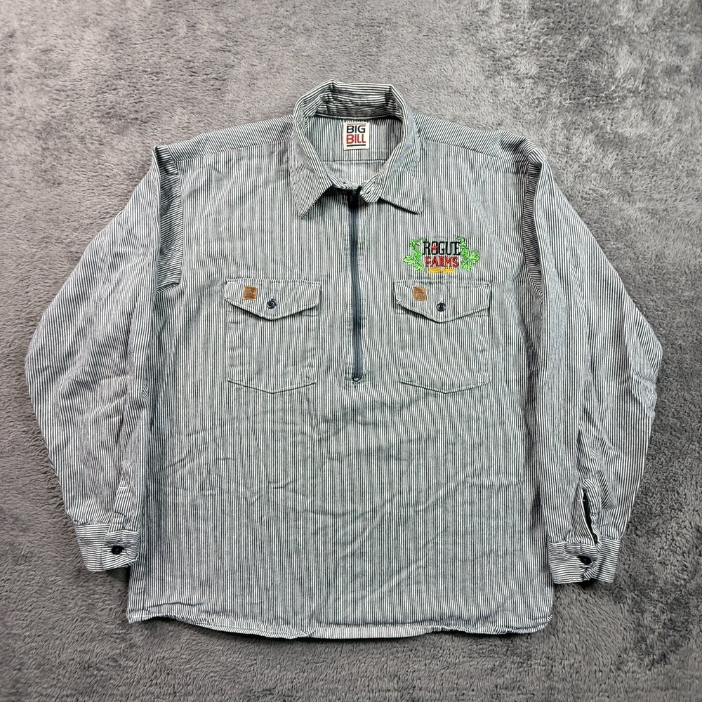 Big Bill Mens L Hickory Stripe Work Shirt Rogue Farms Brewing Embroidered